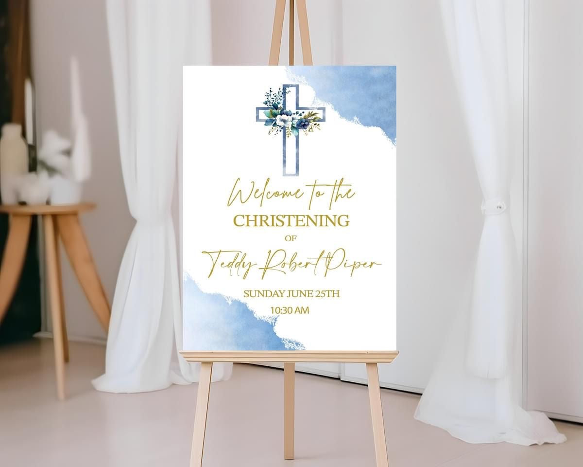 Christening Welcome Board Blue Cross