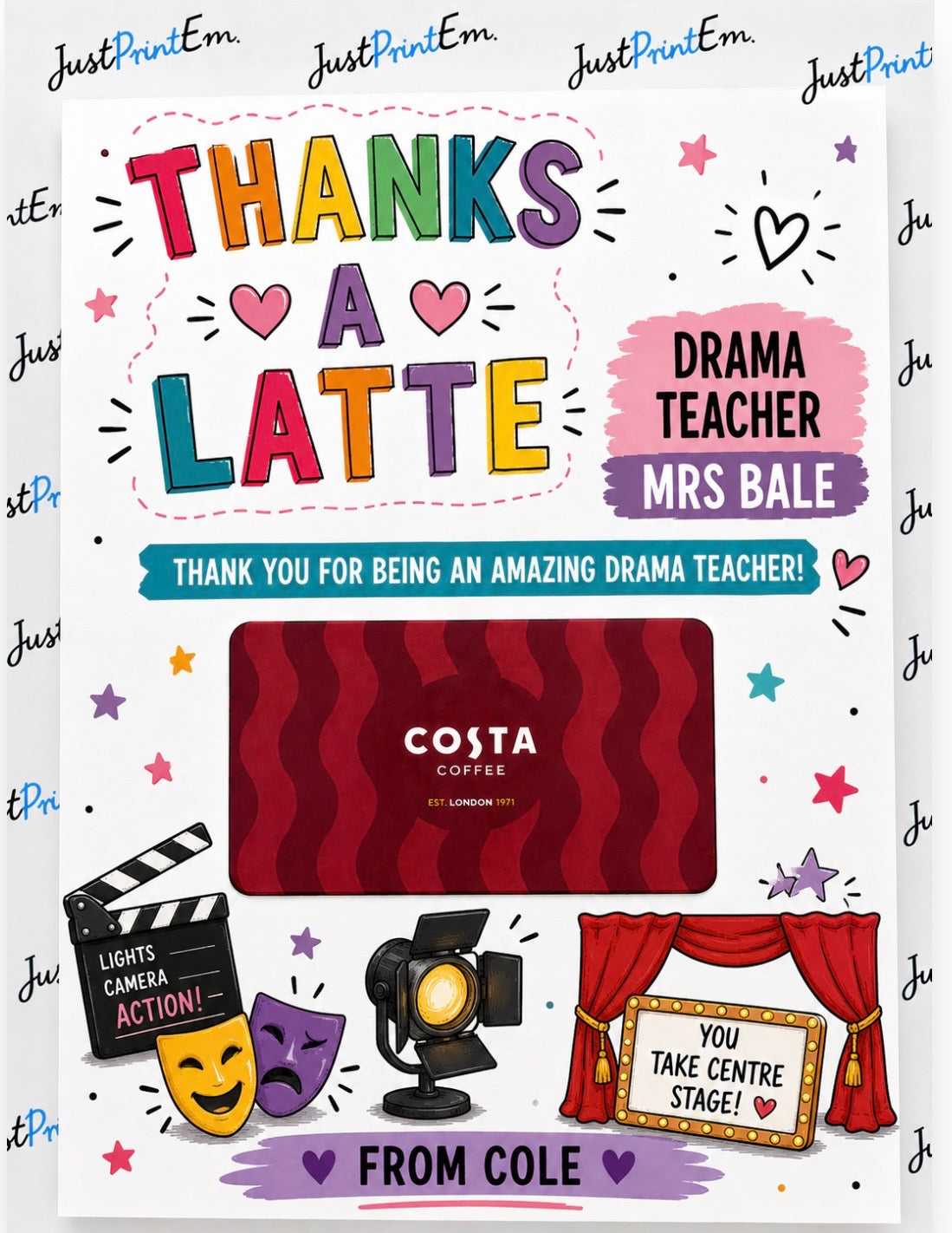 Teacher Gift - A5 Thanks a Latte Gift Card