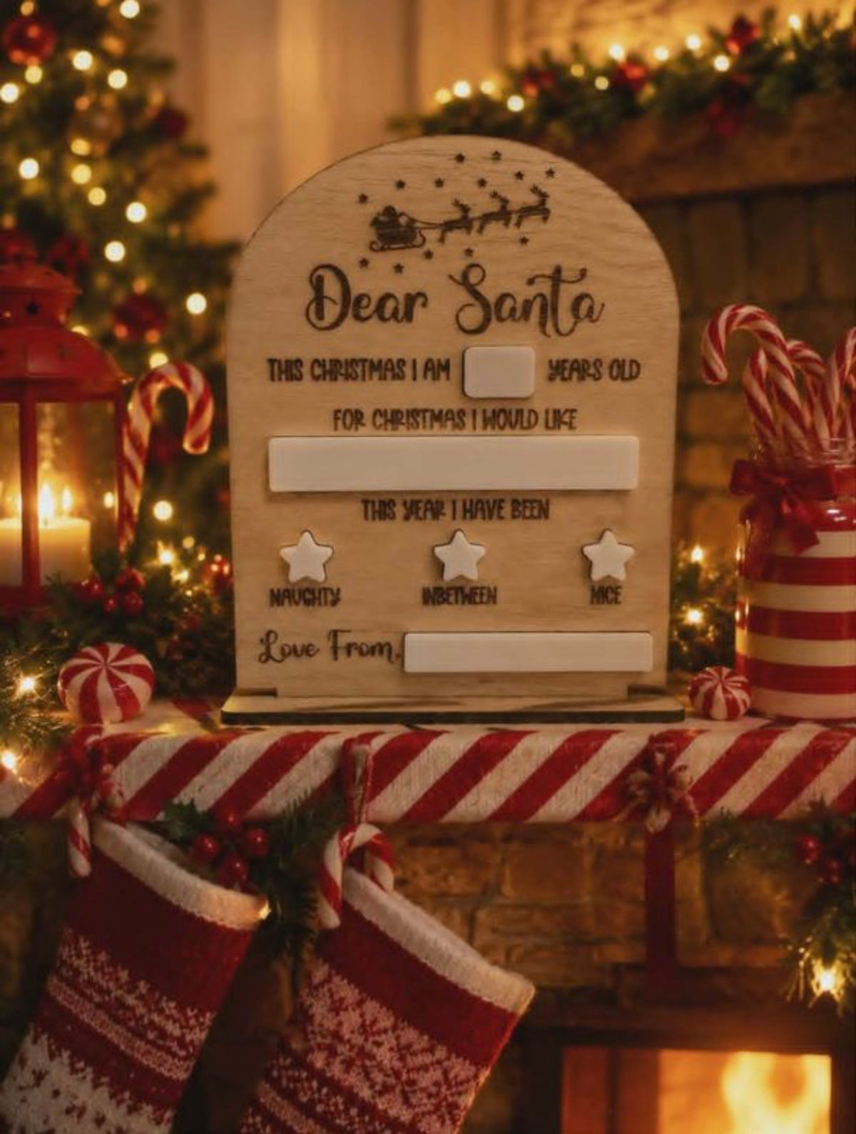 Dear Santa... 4mm Oak Veneered & White Acrylic with stand
