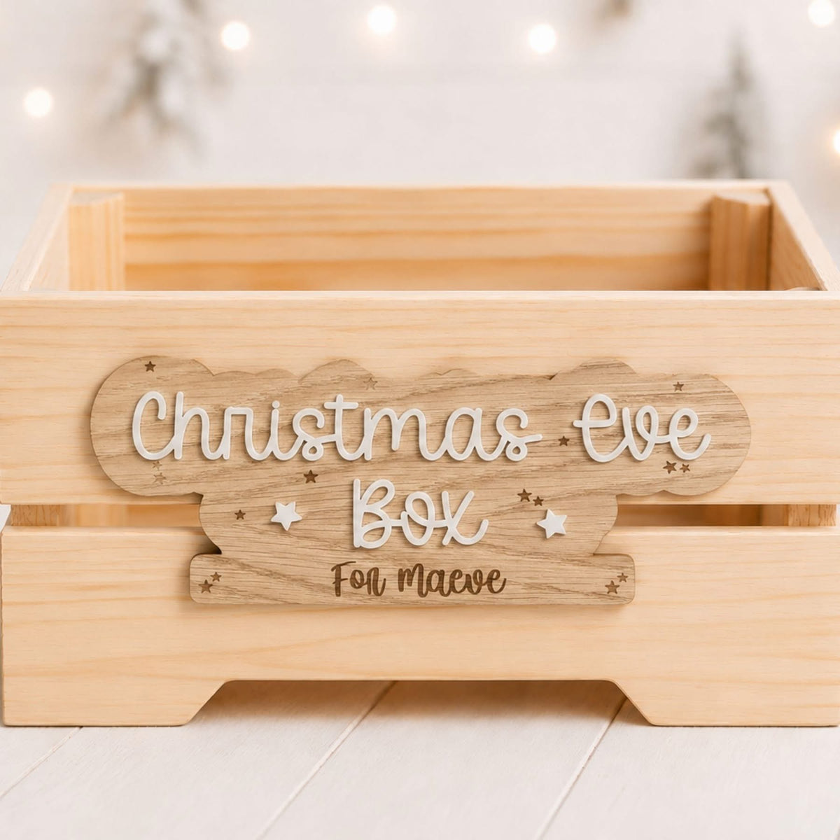 Christmas Eve Box Personalised Plaque- 4mm Oak Veneered & Acrylic Crate
