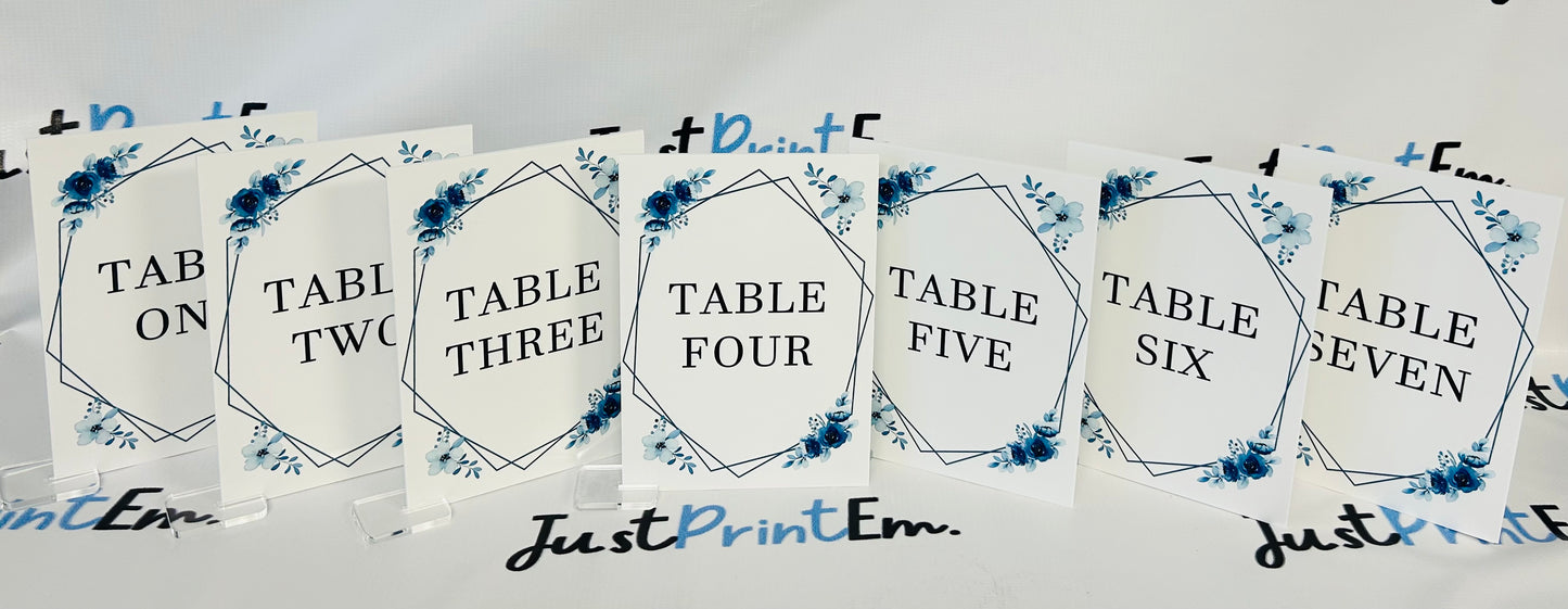 Blue and White Flower Wedding Table Numbers