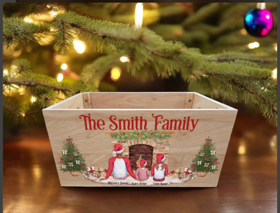 Family Personalised Christmas Wooden Box