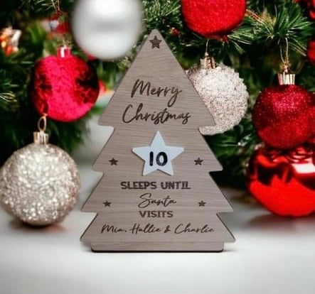 Wooden Christmas Tree "Sleeps Until Santa Visits" Sign