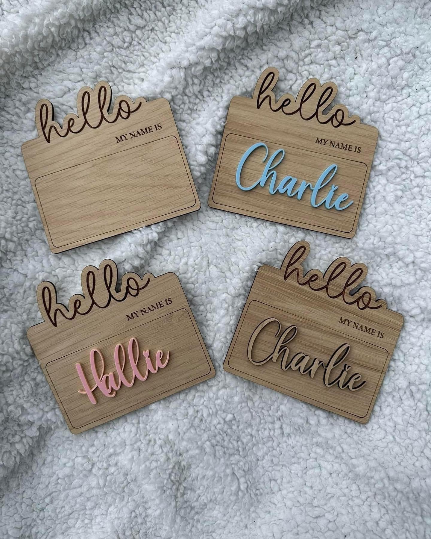 Oak "Hello My Name is" Baby Board