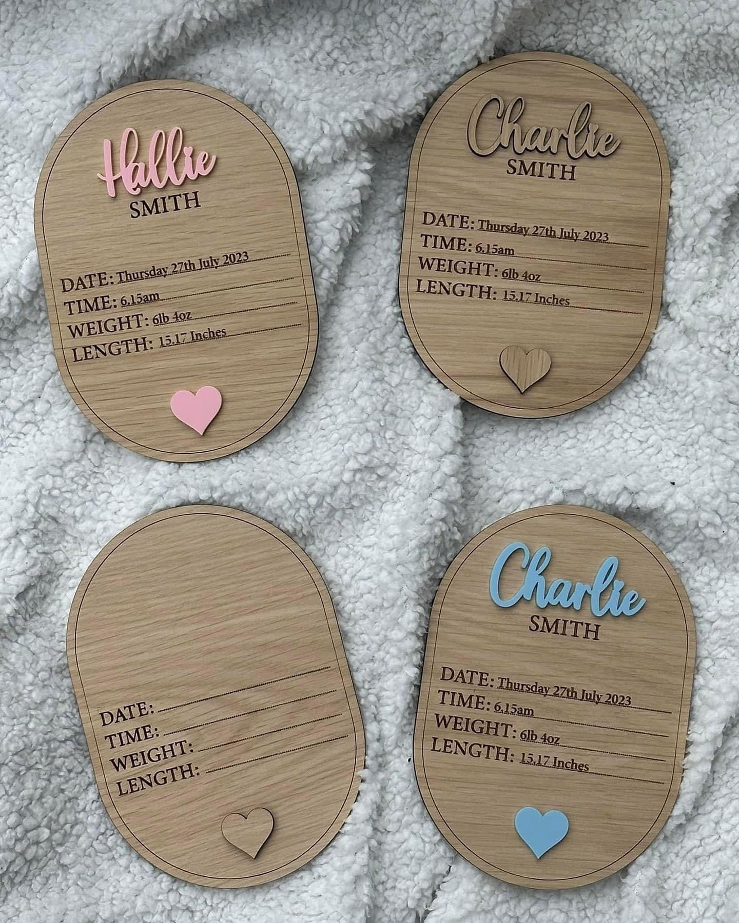 Oak Baby Birth Stats Plaque (with stand)