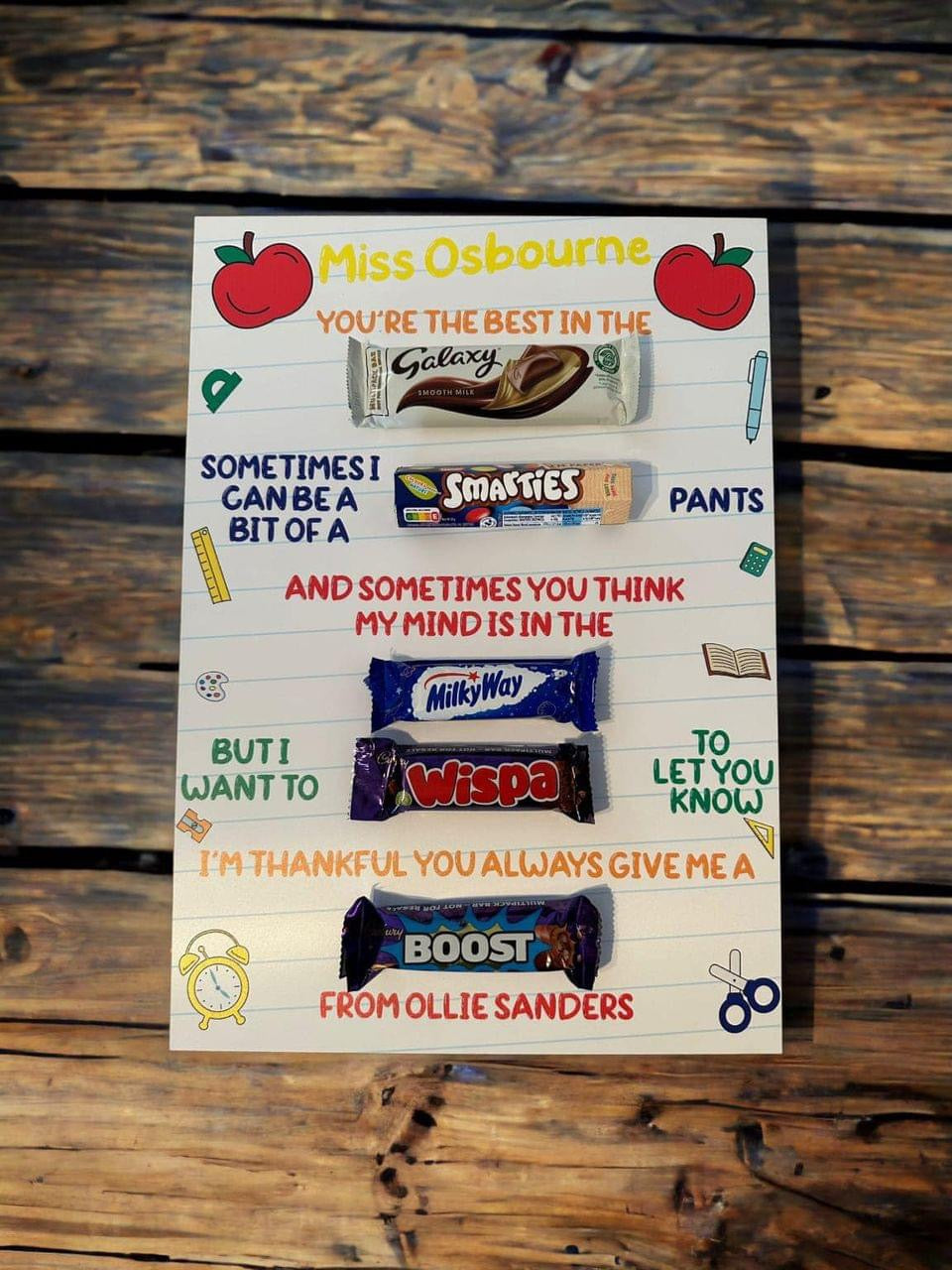 Teacher' Gifts - Chocolate and Sweets A3 Foam Message Boards