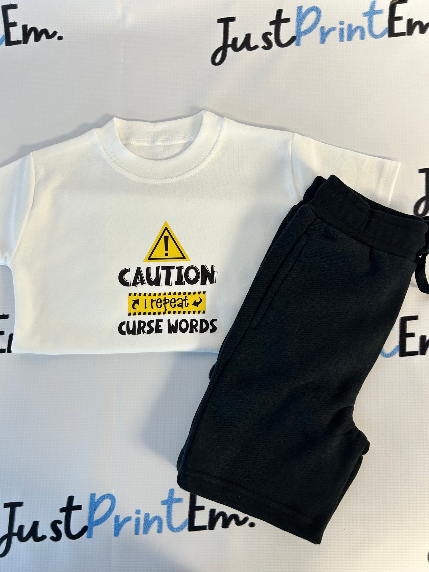 CAUTION, I Repeat Curse Word's T-Shirt and Shorts Set
