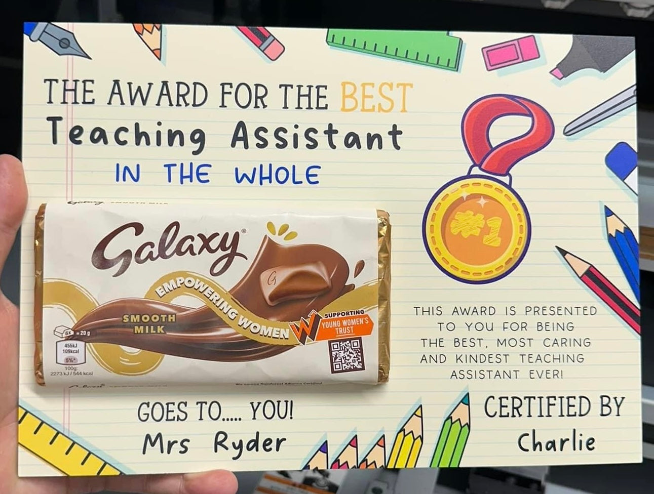Teacher's Chocolate A4 Certificate