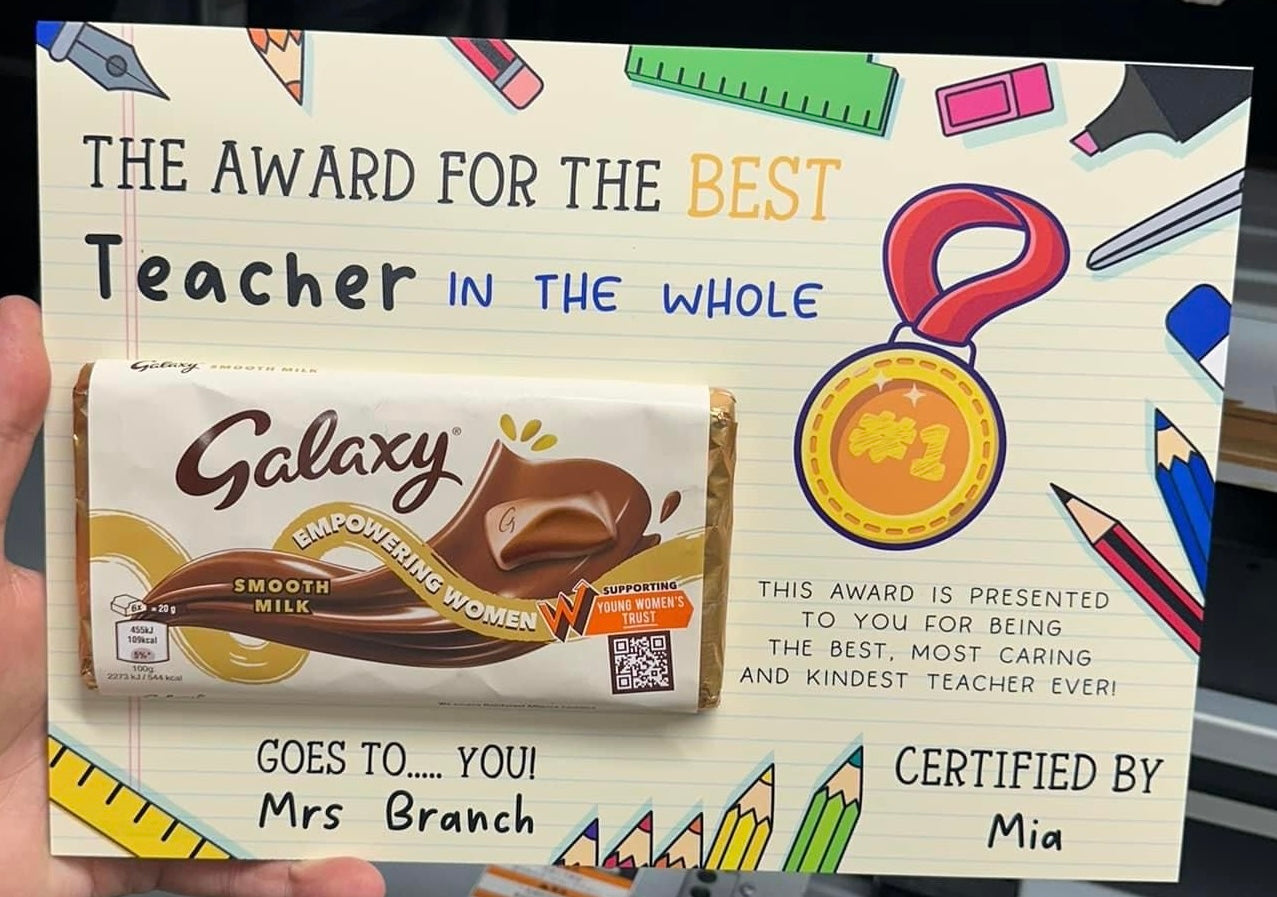 Teacher's Chocolate A4 Certificate