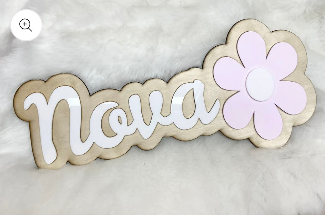 Wooden & Acrylic Name Door Sign with Flower