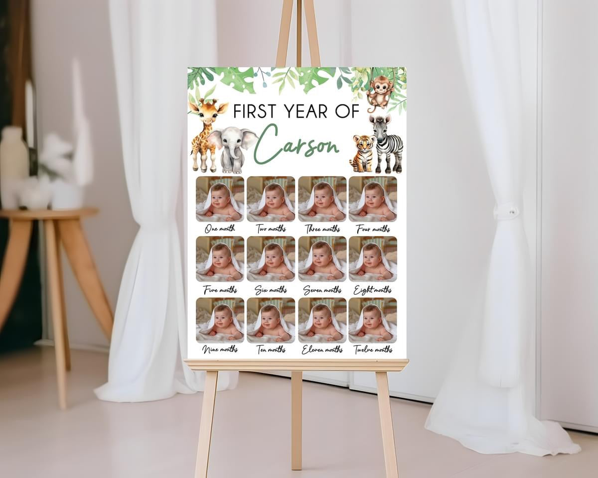First Year Photo Birthday Board - Animal Theme