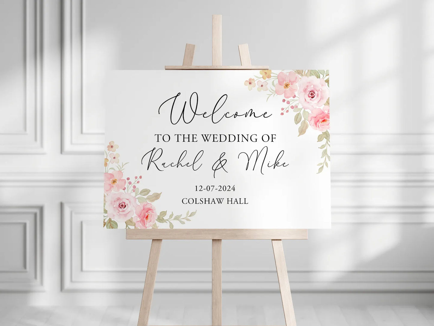 Light Pink Roses Wedding Welcome Board