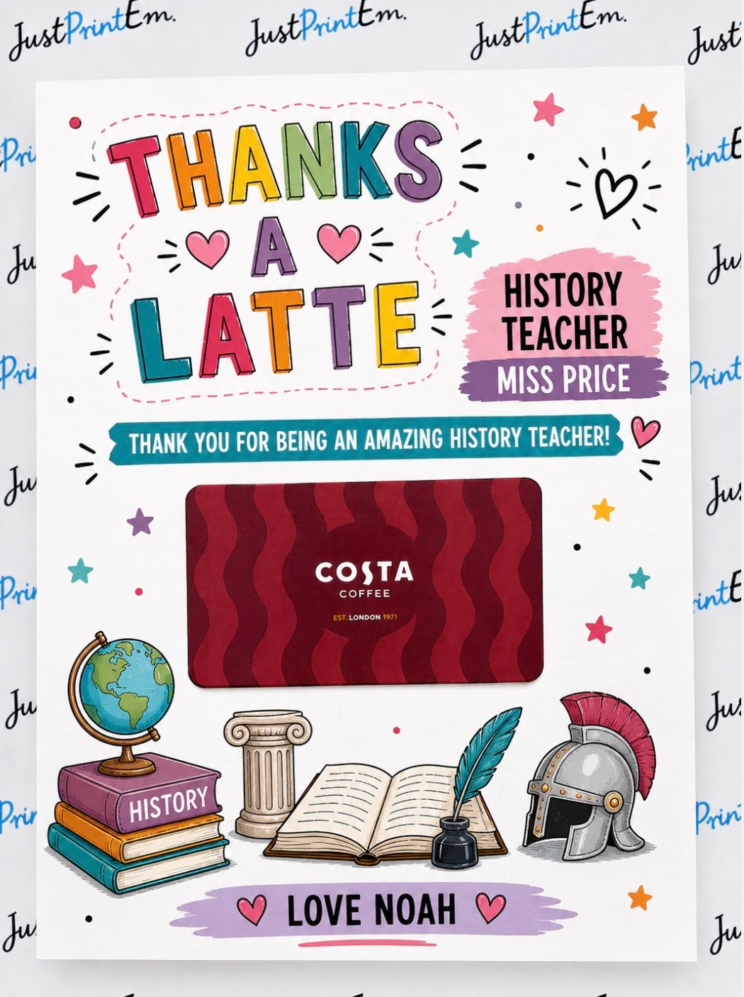 Teacher Gift - A5 Thanks a Latte Gift Card
