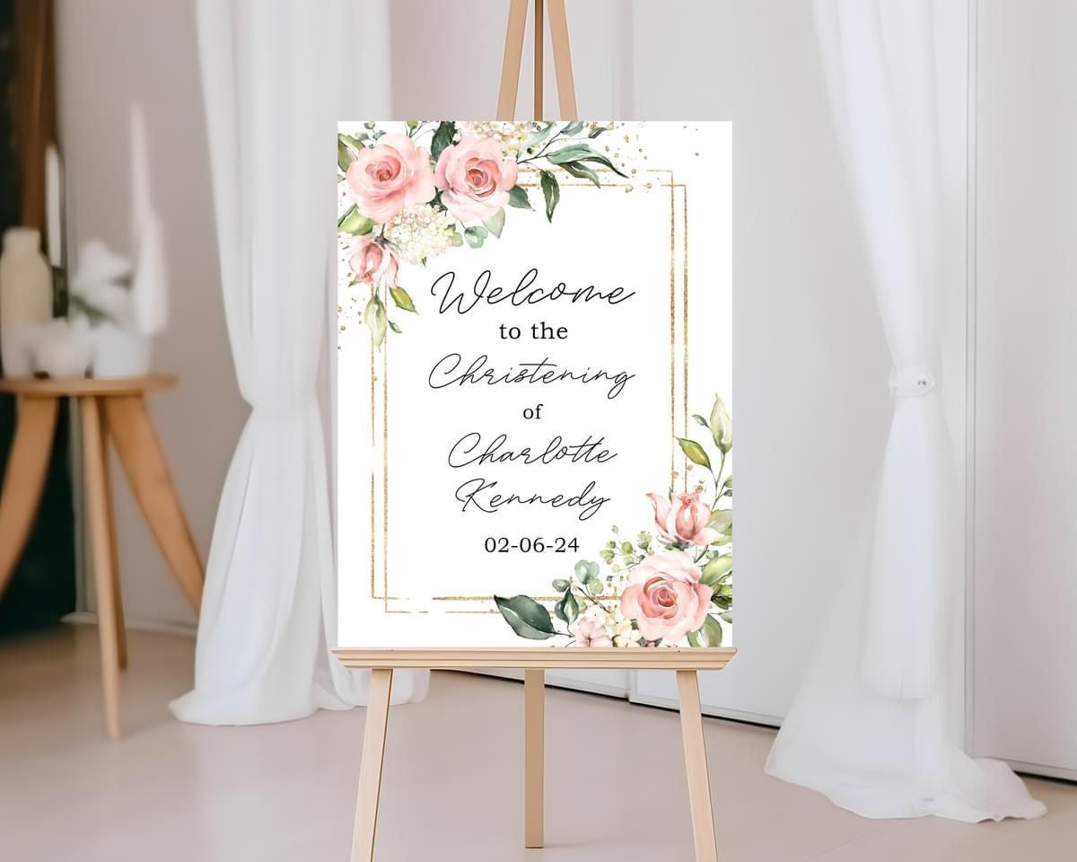 Christening Welcome Board Floral Design
