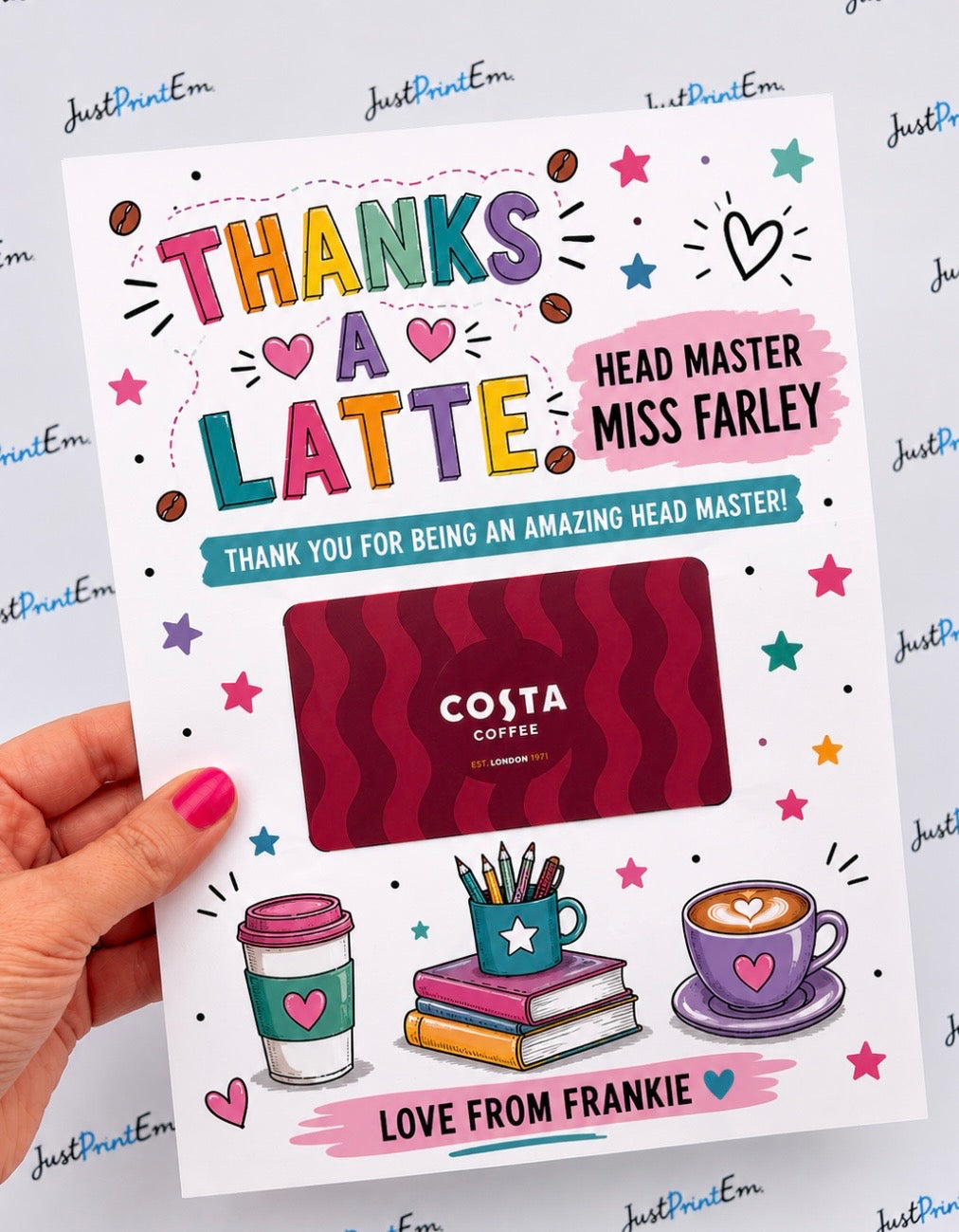 Teacher Gift - A5 Thanks a Latte Gift Card