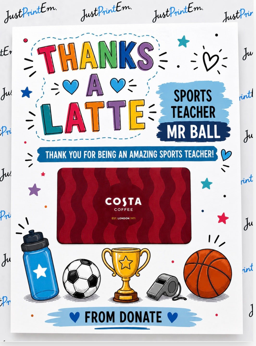 Teacher Gift - A5 Thanks a Latte Gift Card