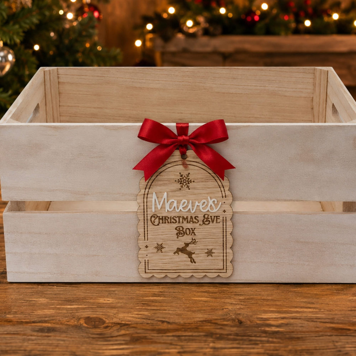 Christmas Eve Tag and Crate- 4mm Oak Veneered & White Acrylic
