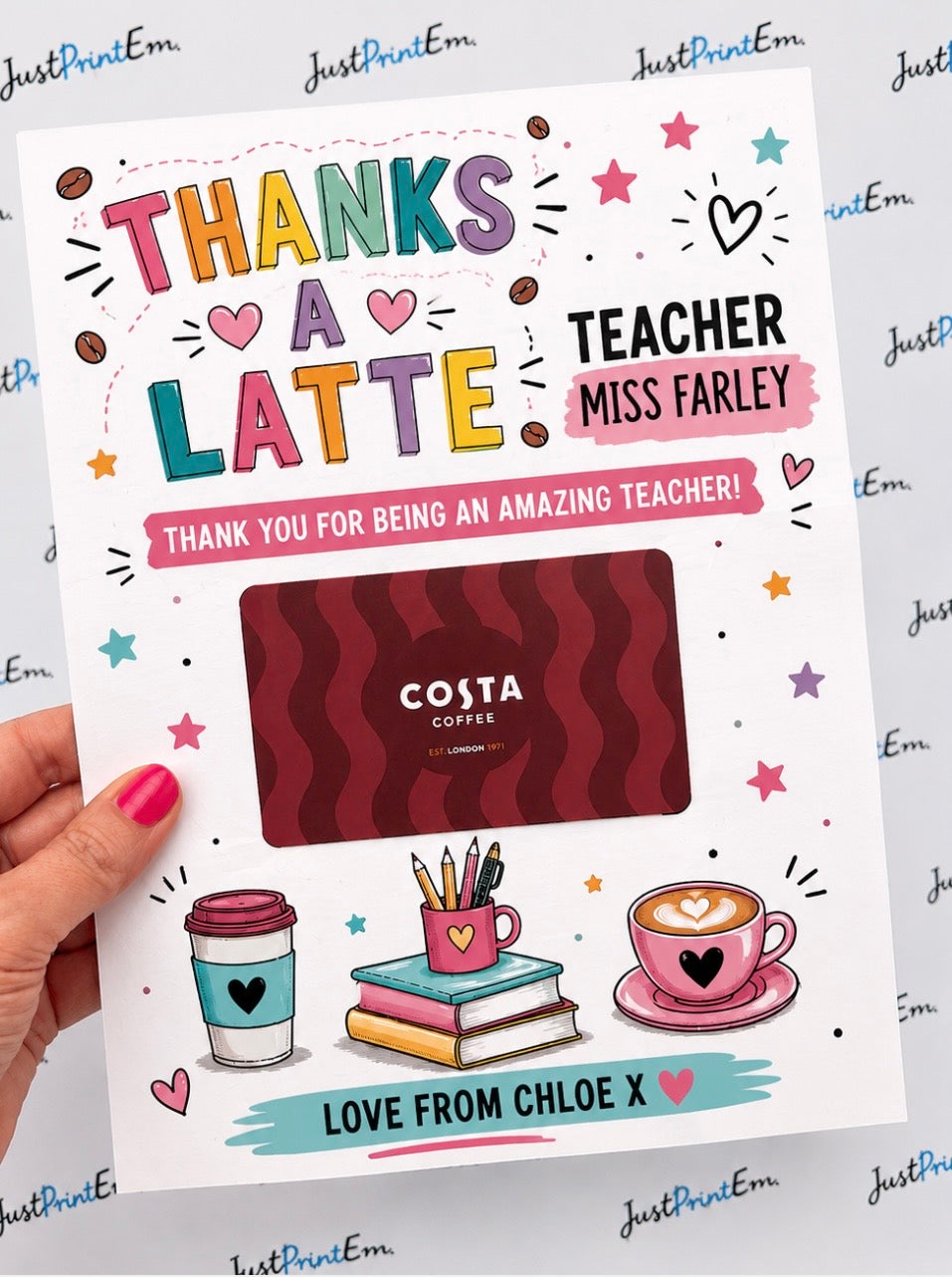 Teacher Gift - A5 Thanks a Latte Gift Card