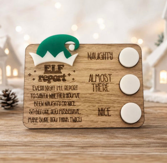 Elf Report Wooden Card