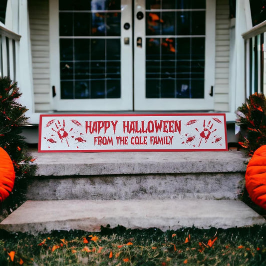 Happy Halloween Sign - Red Hands