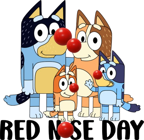 Bluey & Bingo and Family Red Nose Day - White T/Shirt - Long Sleeve Top - Jumper - Hoody