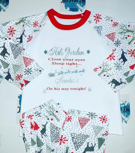 Family Christmas Pjs - Grey Reindeer- Close your eyes