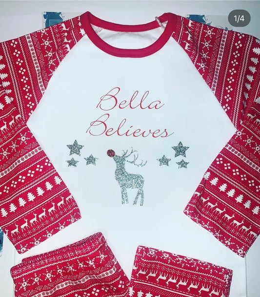 Family Christmas Pjs - Red Reindeer- Believes