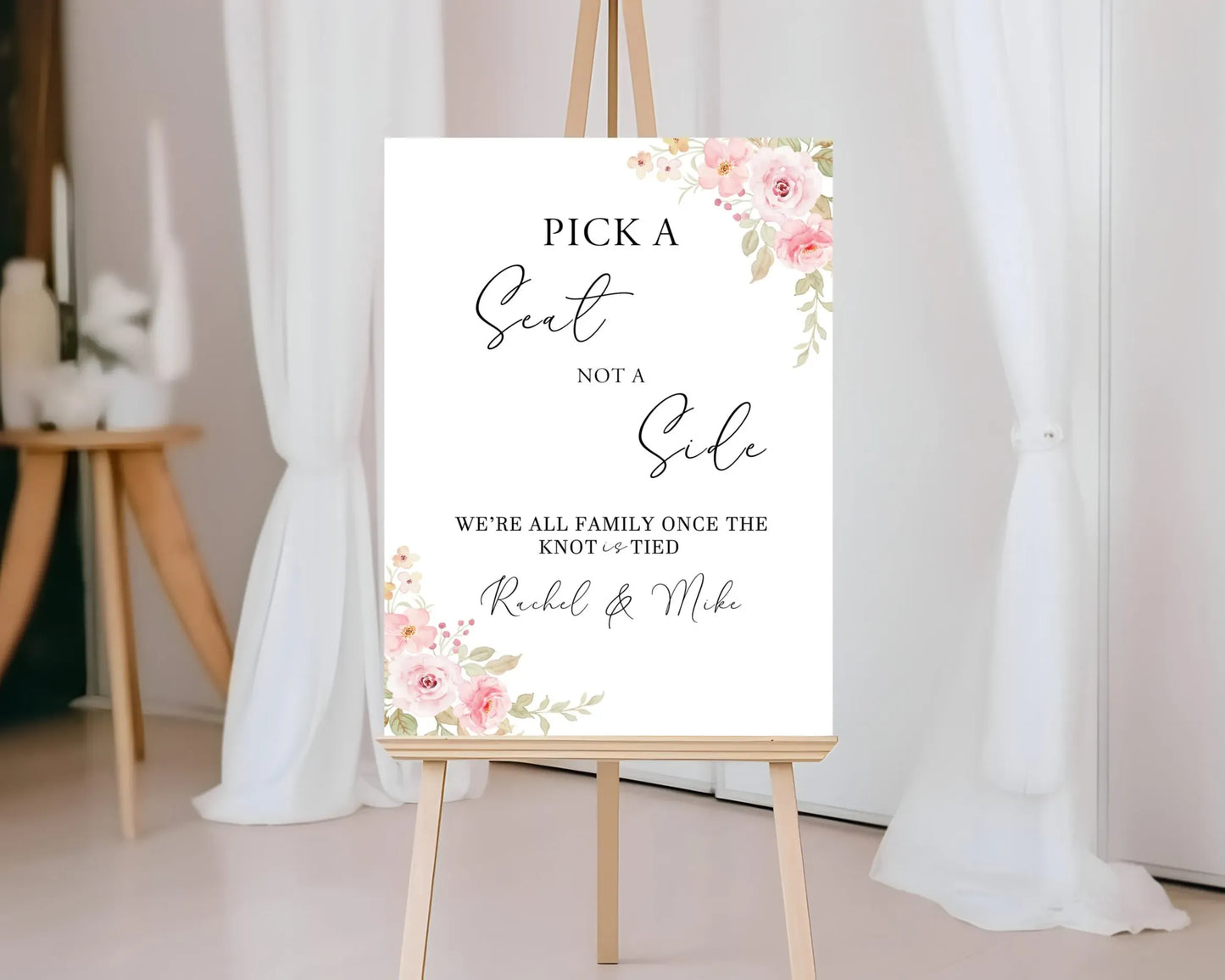 Light Pink Roses Wedding Pick A Seat Sign