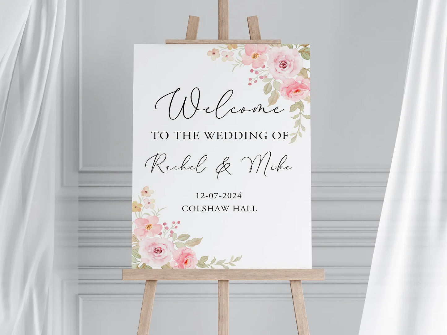Light Pink Roses Wedding Welcome Board